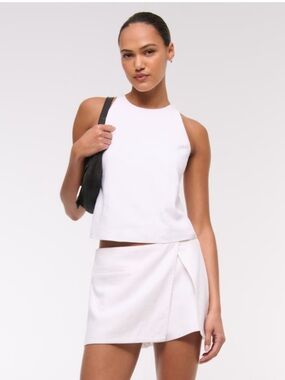 White Mid Rise Micro Wrap Mini Skort